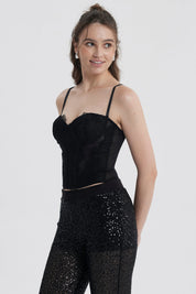 Blusa Mujer Corset Encaje Negro