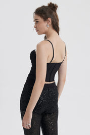 Blusa Mujer Corset Encaje Negro