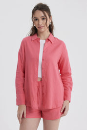 Blusa Mujer Lino Crop Rosado
