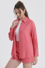 Blusa Mujer Lino Crop Rosado
