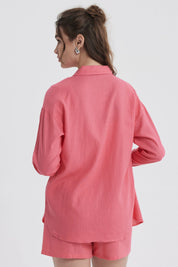 Blusa Mujer Lino Crop Rosado