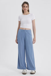 Pantalón Mujer Palazzo Sastrero  Celeste Oscuro
