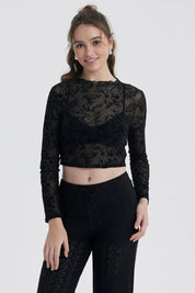 Polera Mujer Textura Flock Negro