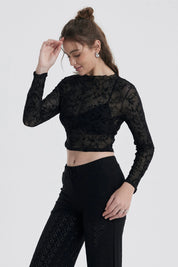 Polera Mujer Textura Flock Negro