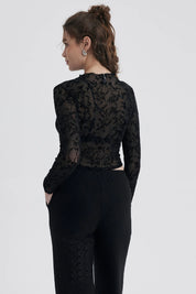 Polera Mujer Textura Flock Negro