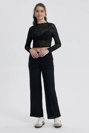 Polera Mujer Textura Flock Negro