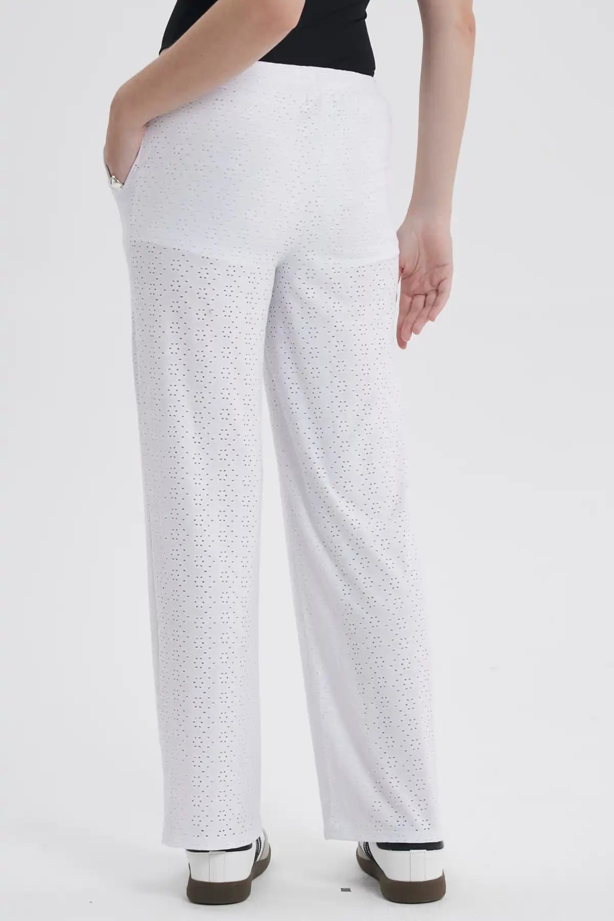 Pantalón Mujer Textura Rulé Blanco