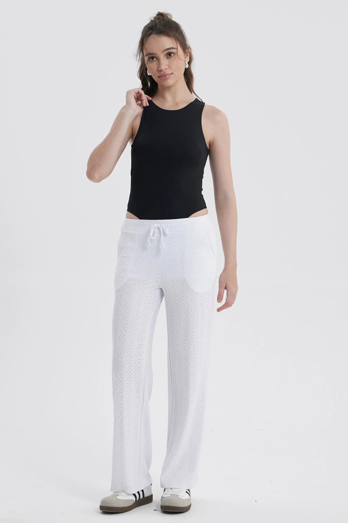 Pantalón Mujer Textura Rulé Blanco
