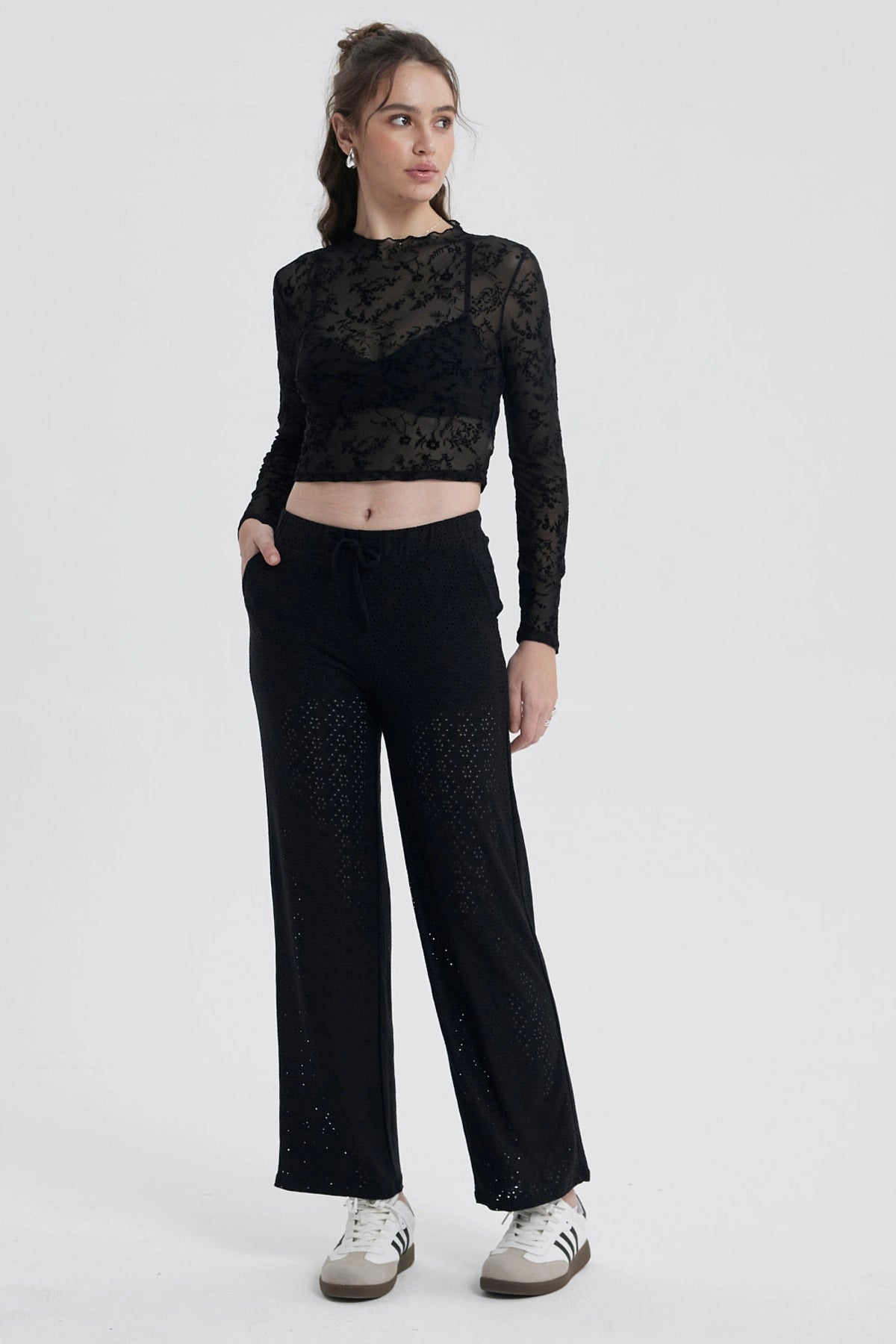 Pantalón Mujer Textura Rulé Negro