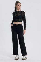 Pantalón Mujer Textura Rulé Negro