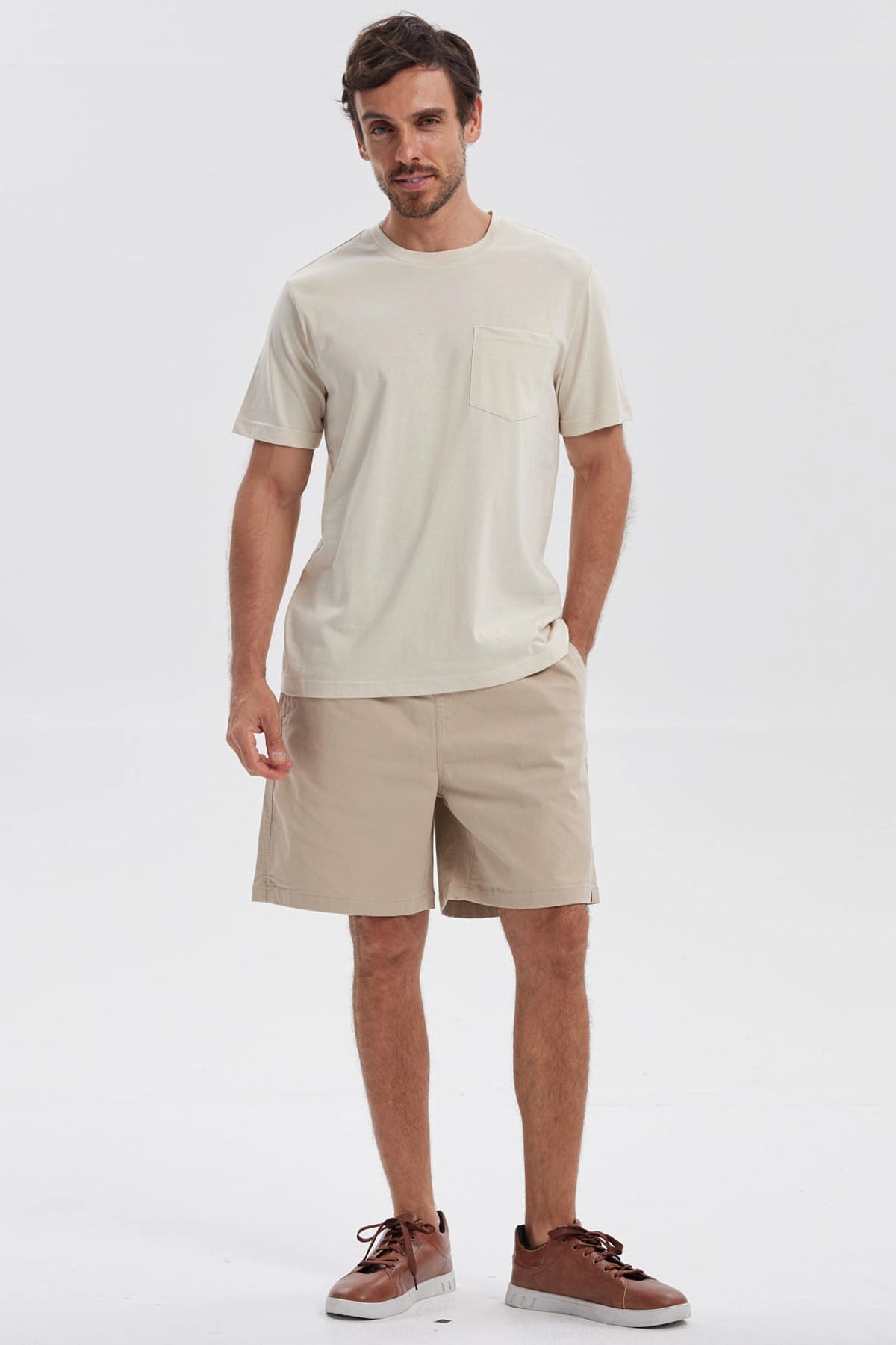 Polera Hombre Básica Con Bolsillo Beige