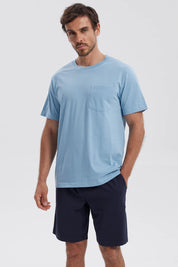 Polera Hombre Básica Con Bolsillo Celeste Claro