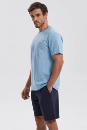 Polera Hombre Básica Con Bolsillo Celeste Claro
