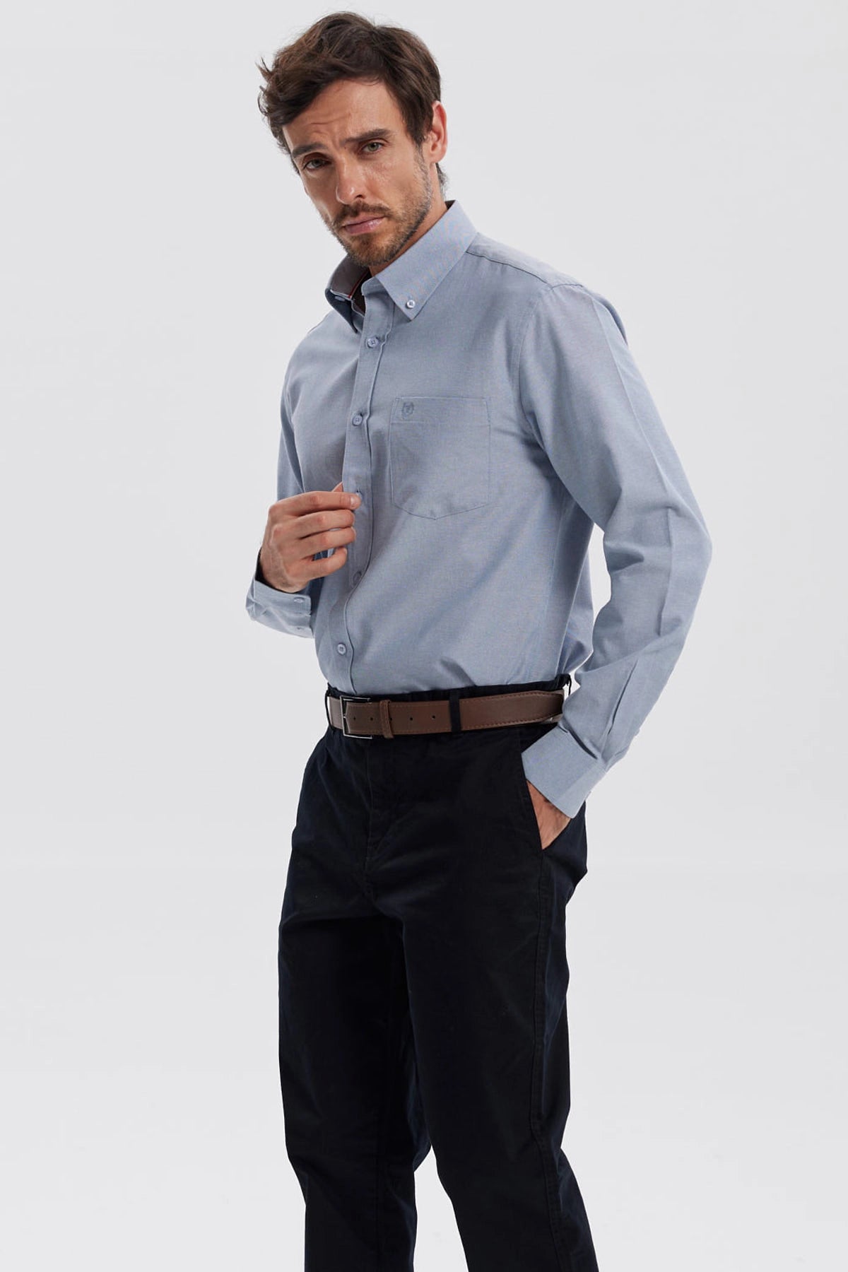 Camisa Hombre Oxford Gris