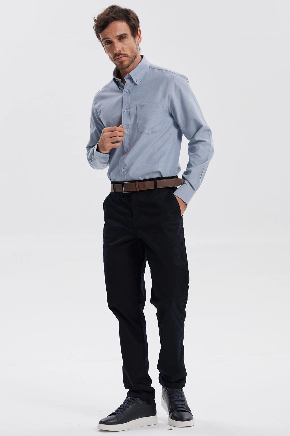 Camisa Hombre Oxford Gris