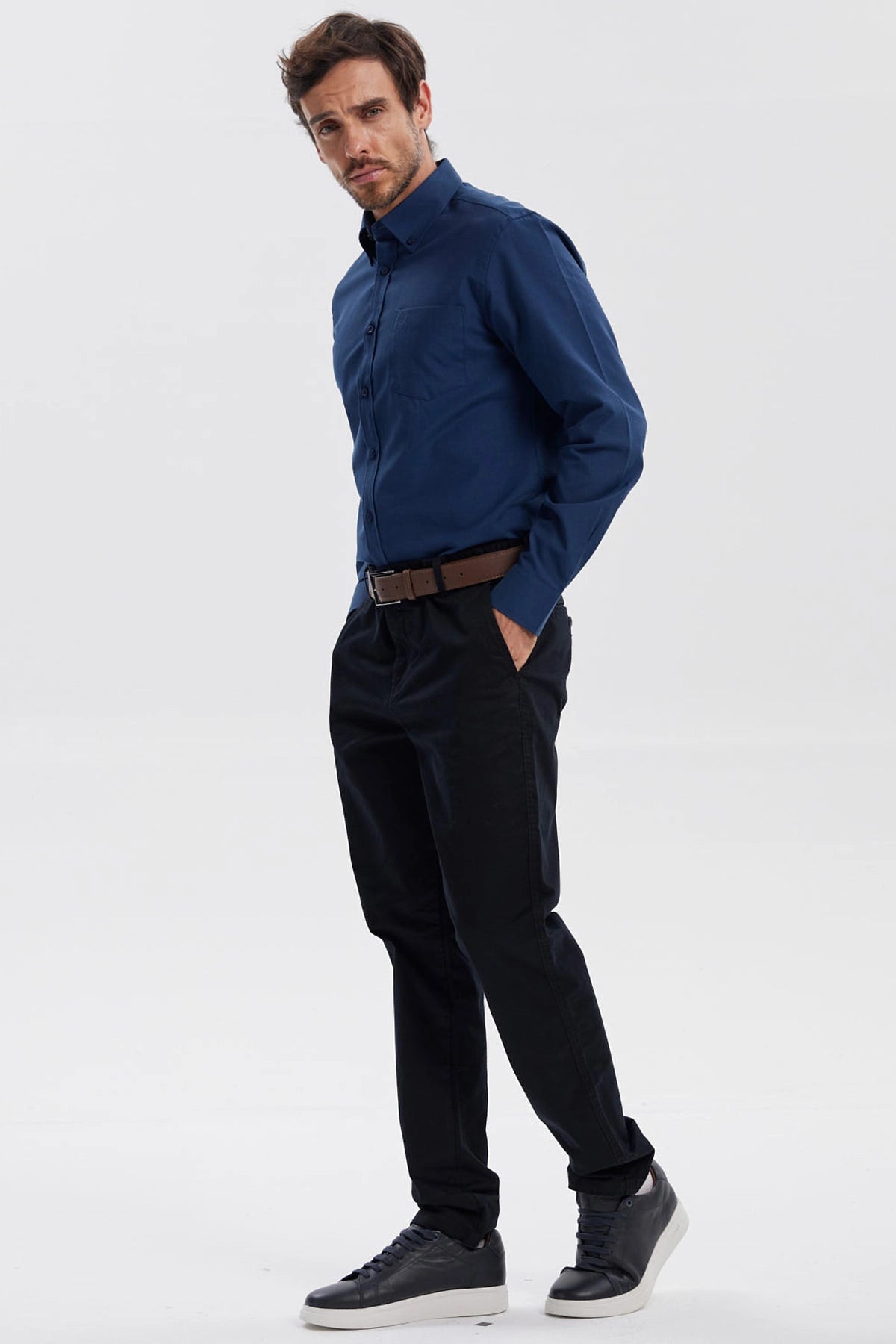 Camisa Hombre Oxford Azul Oscuro