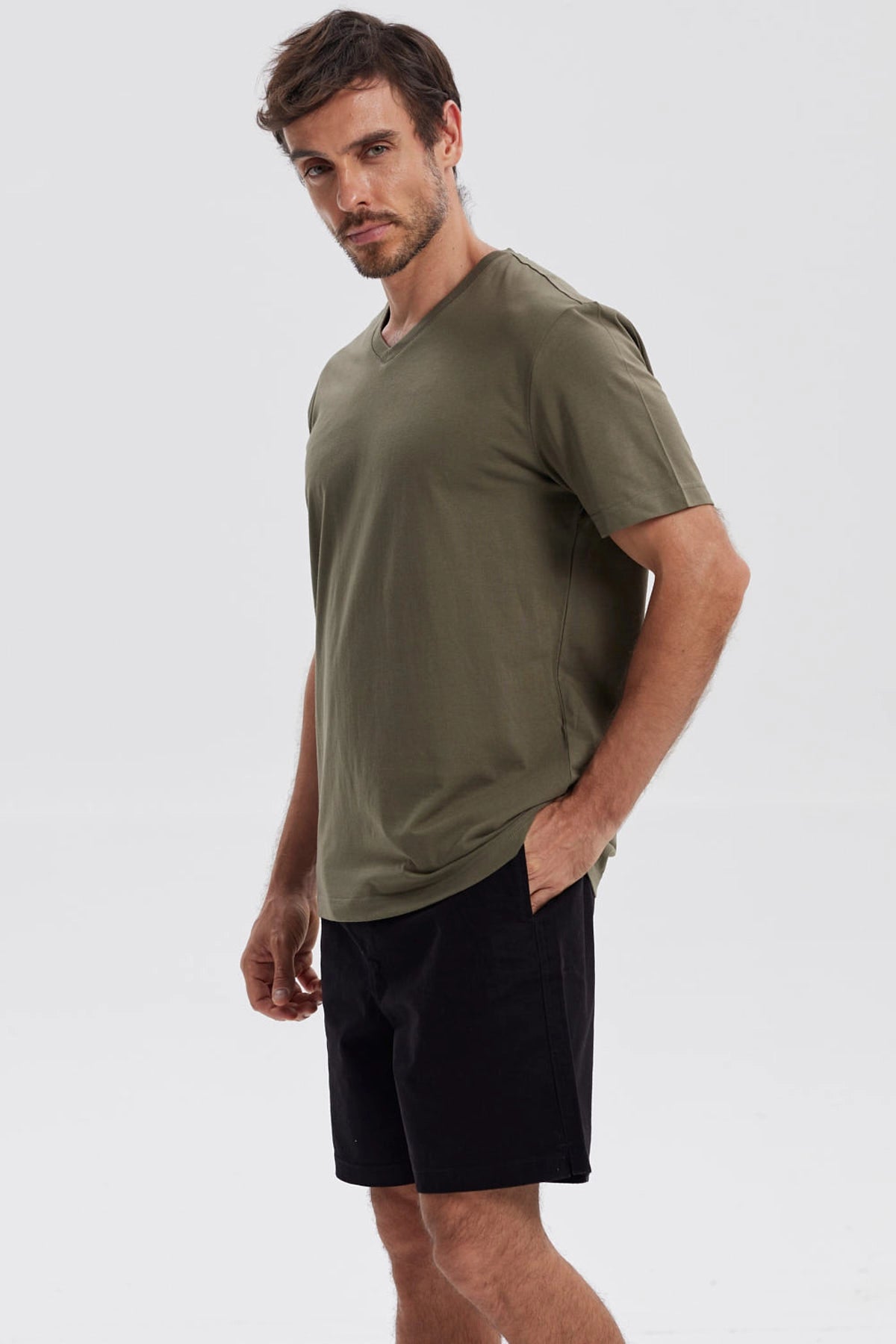Polera Hombre Básica Verde Militar