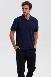 Polera Hombre Pique Básica Lisa Azul Marino