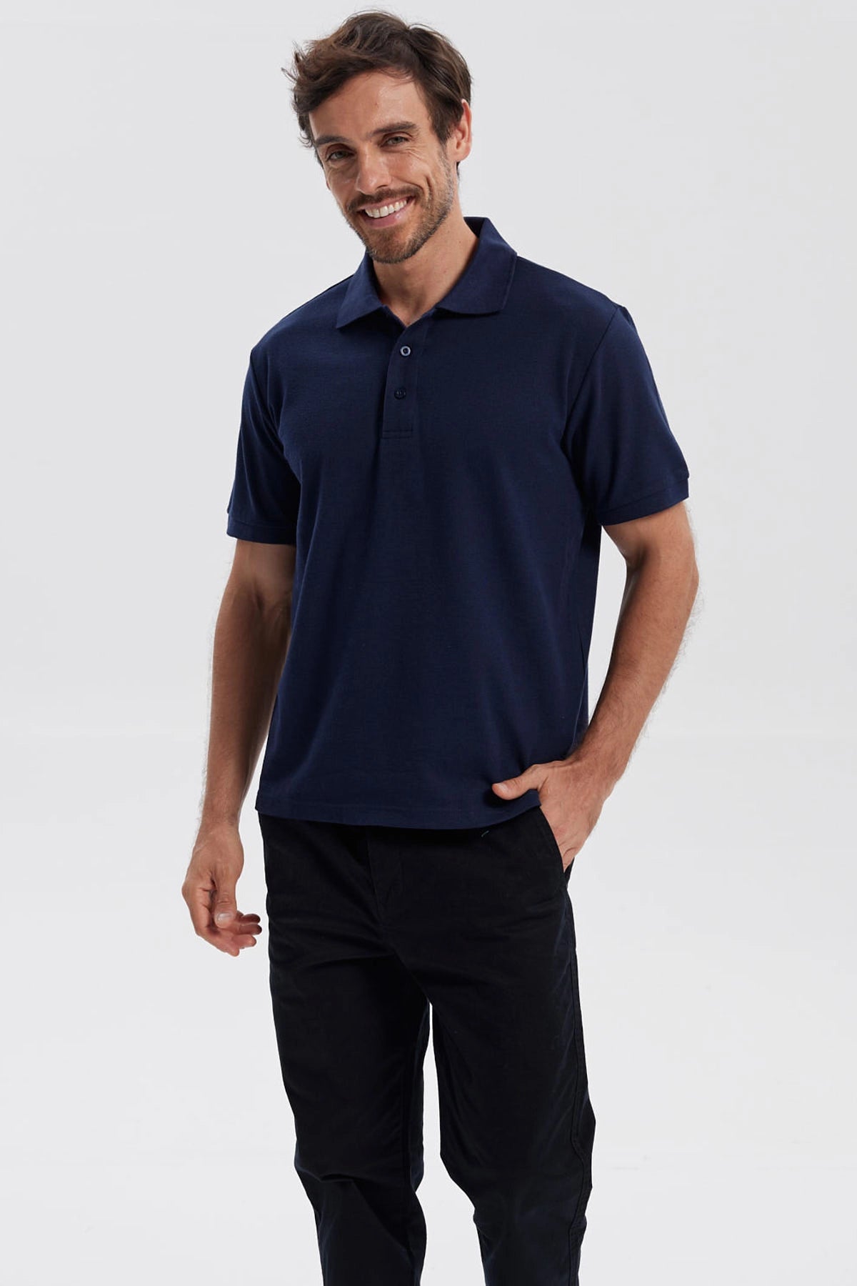 Polera Hombre Pique Básica Lisa Azul Marino