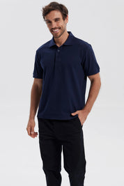 Polera Hombre Pique Básica Lisa Azul Marino