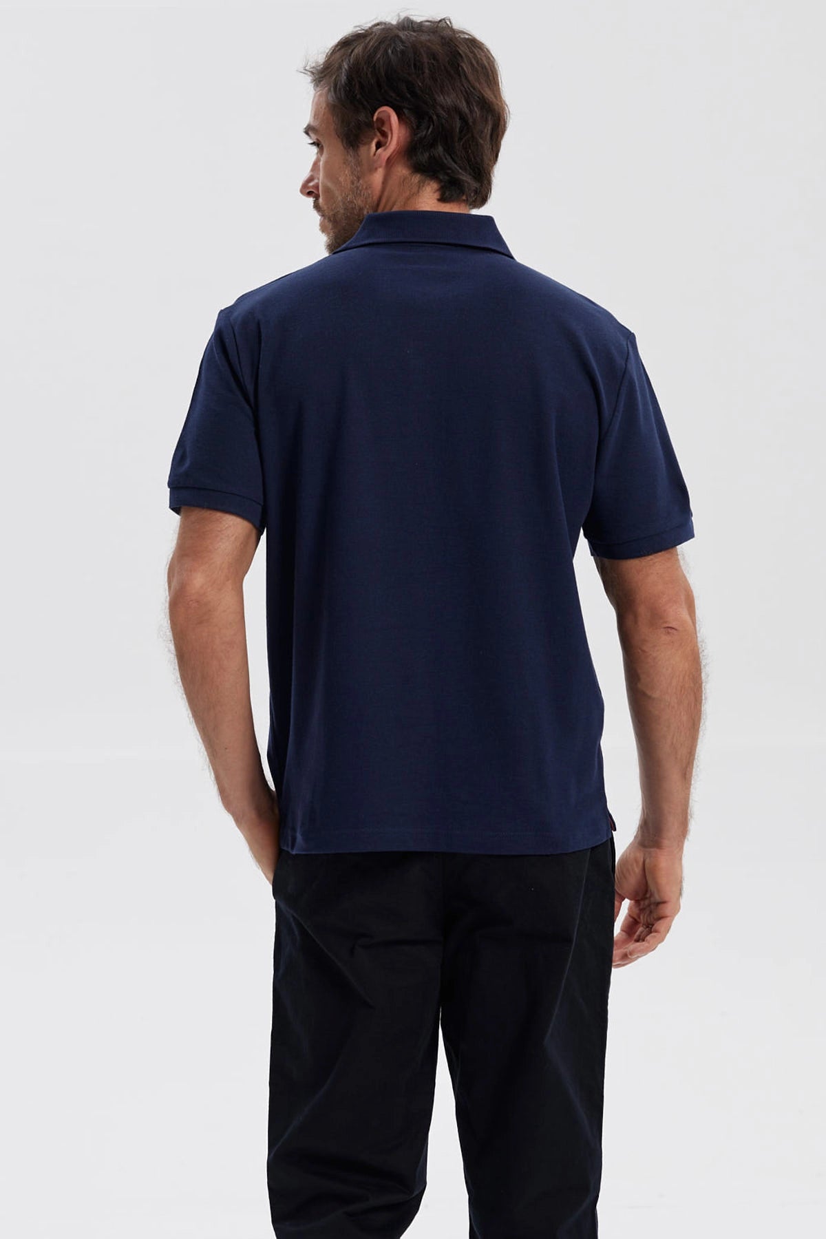 Polera Hombre Pique Básica Lisa Azul Marino