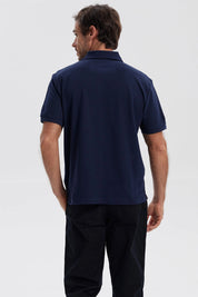 Polera Hombre Pique Básica Lisa Azul Marino