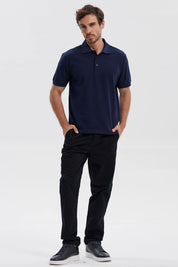 Polera Hombre Pique Básica Lisa Azul Marino
