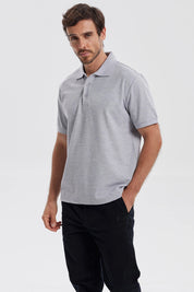 Polera Hombre Pique Básica Lisa Gris Melange