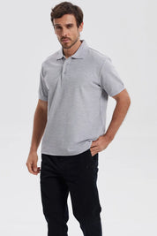 Polera Hombre Pique Básica Lisa Gris Melange