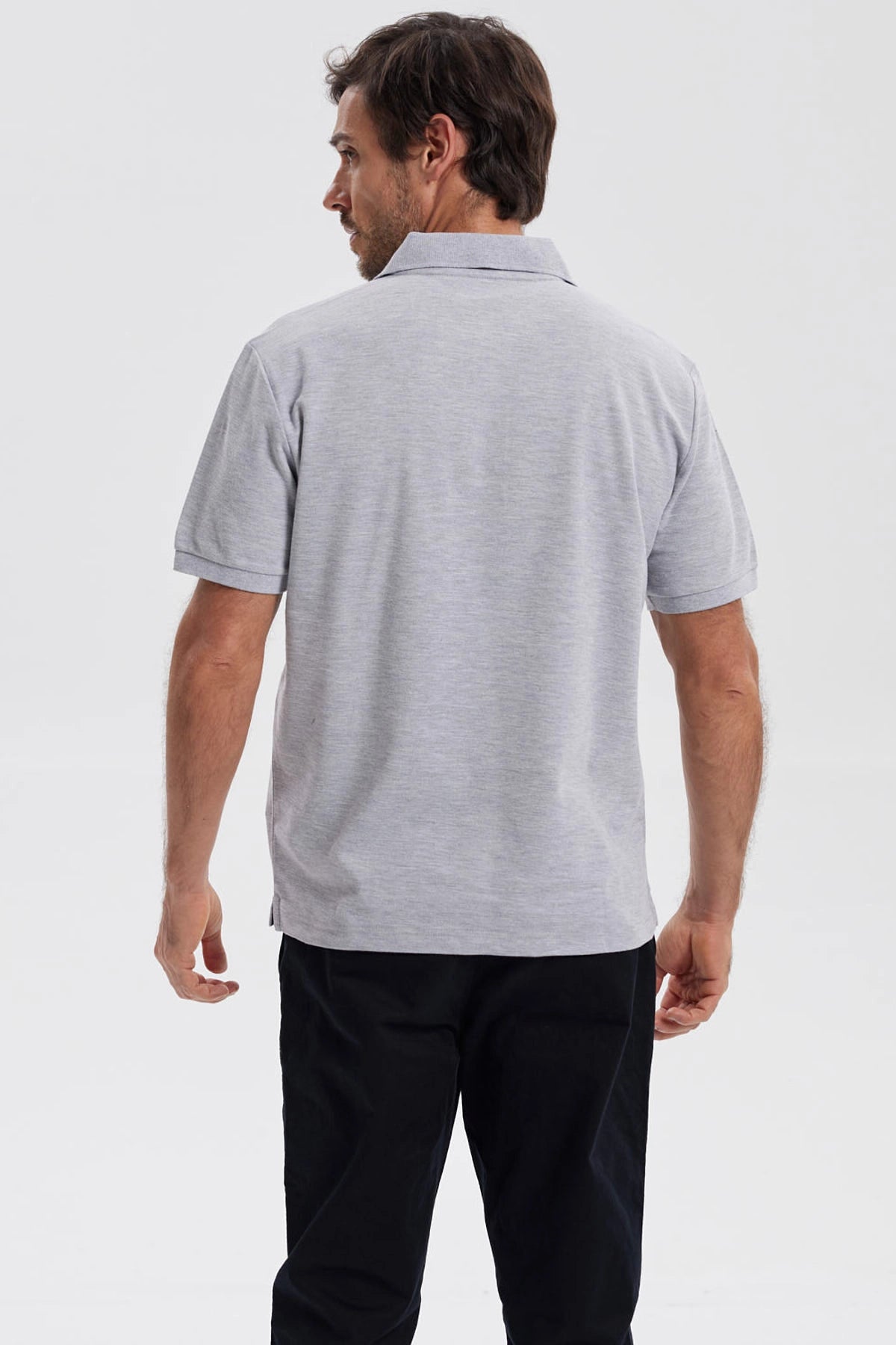 Polera Hombre Pique Básica Lisa Gris Melange