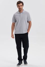 Polera Hombre Pique Básica Lisa Gris Melange