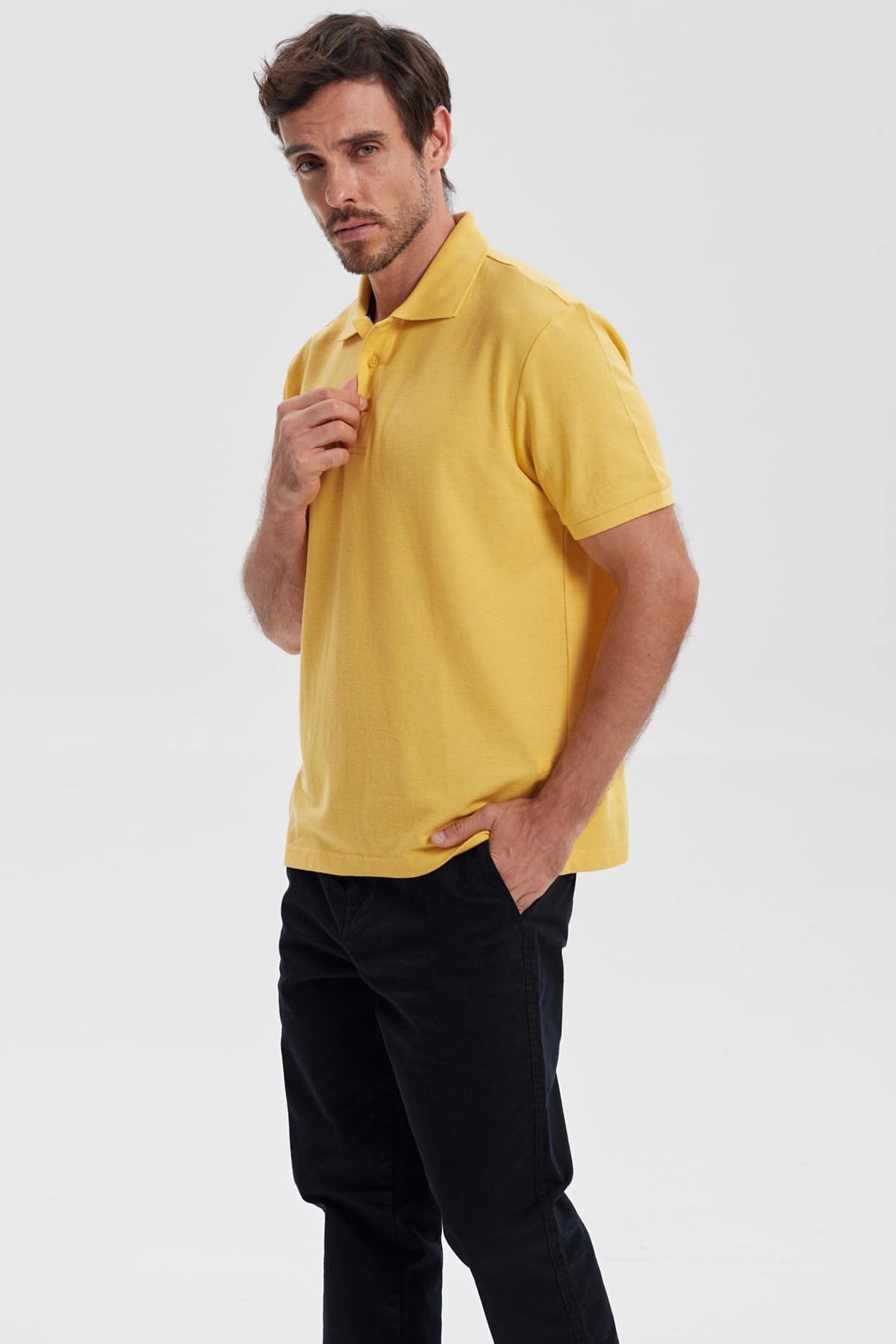 Polera Hombre Pique Básica Lisa Naranjo