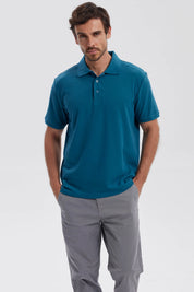 Polera Hombre Pique Básica Lisa Petroleo