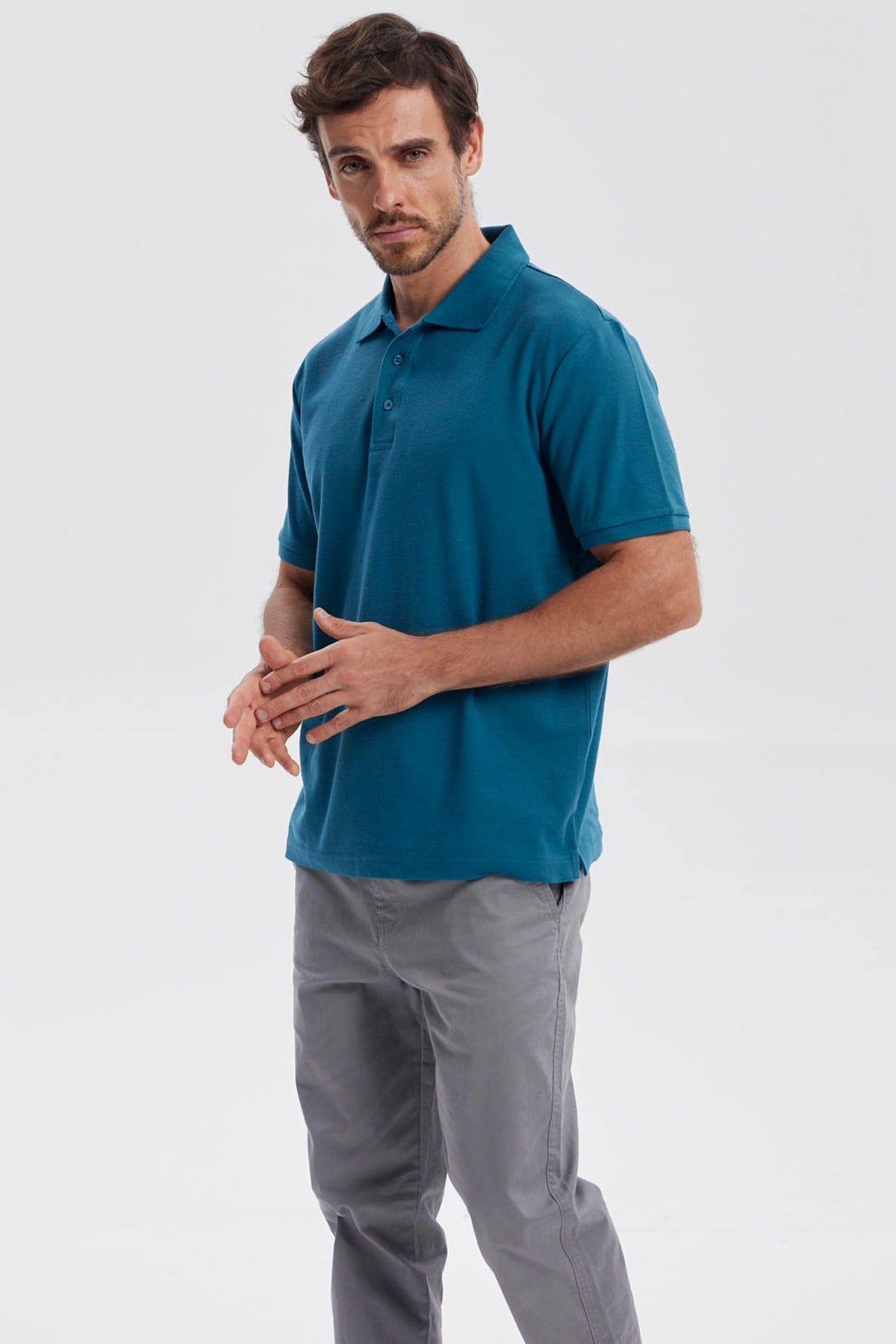 Polera Hombre Pique Básica Lisa Petroleo