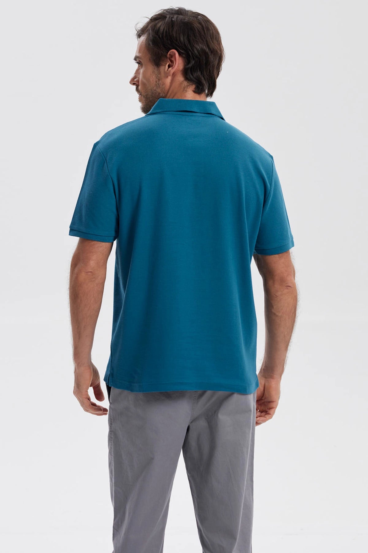 Polera Hombre Pique Básica Lisa Petroleo