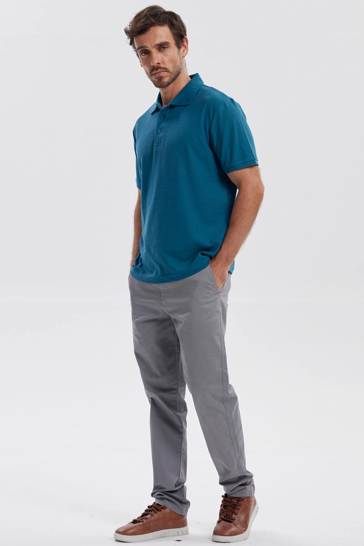 Polera Hombre Pique Básica Lisa Petroleo