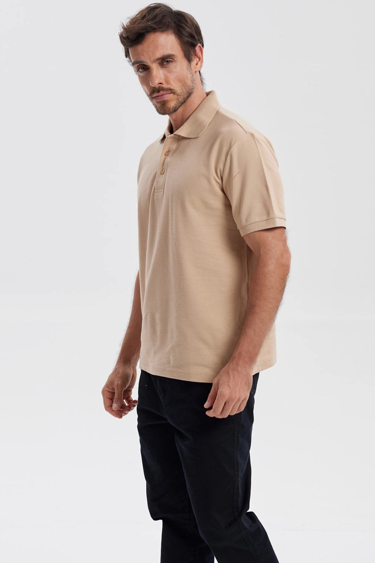 Polera Hombre Pique Básica Lisa Kaki