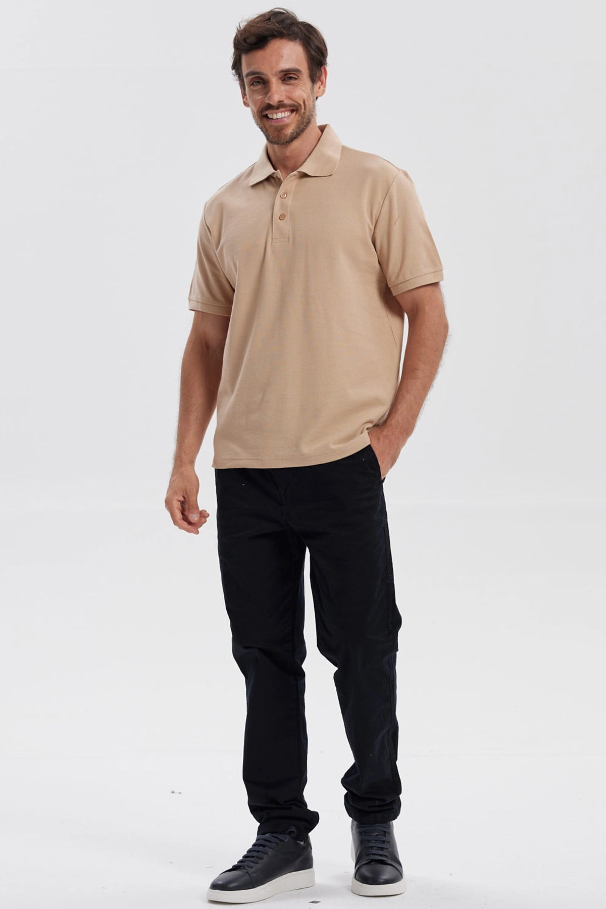 Polera Hombre Pique Básica Lisa Kaki