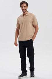Polera Hombre Pique Básica Lisa Kaki