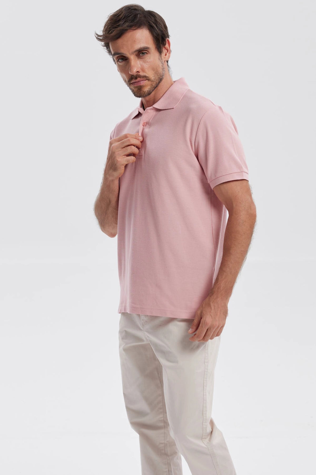 Polera Hombre Pique Básica Lisa Palo Rosa