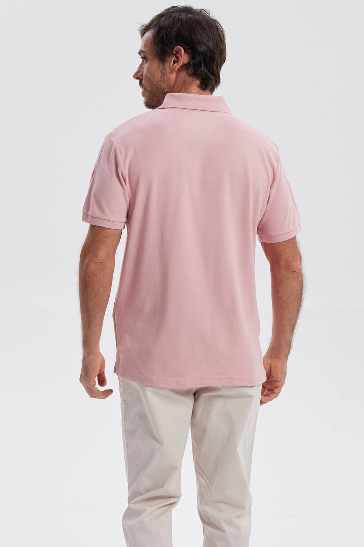 Polera Hombre Pique Básica Lisa Palo Rosa