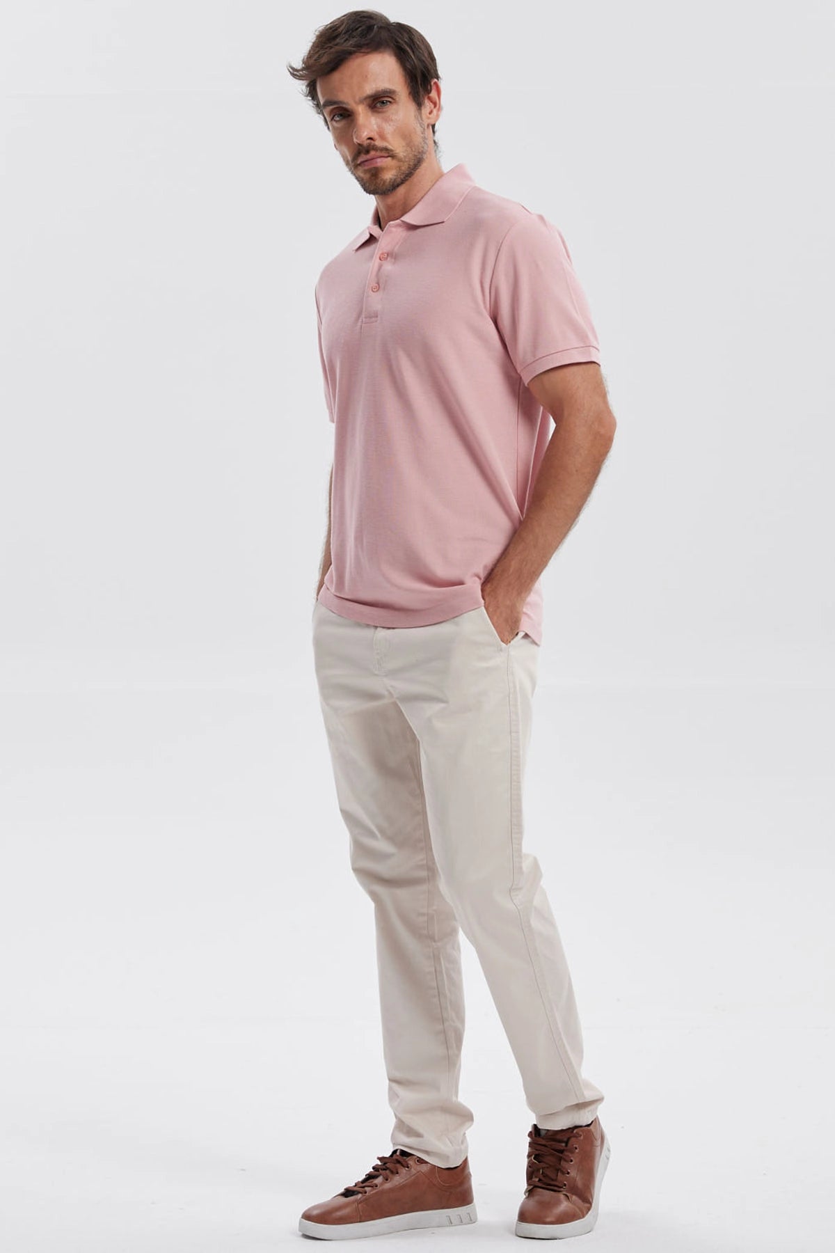 Polera Hombre Pique Básica Lisa Palo Rosa