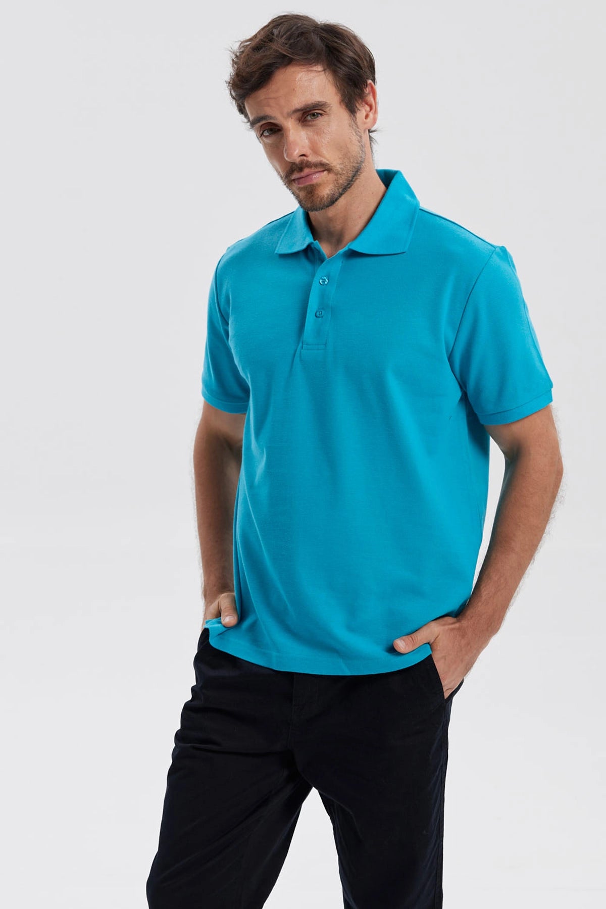 Polera Hombre Pique Básica Lisa Turquesa