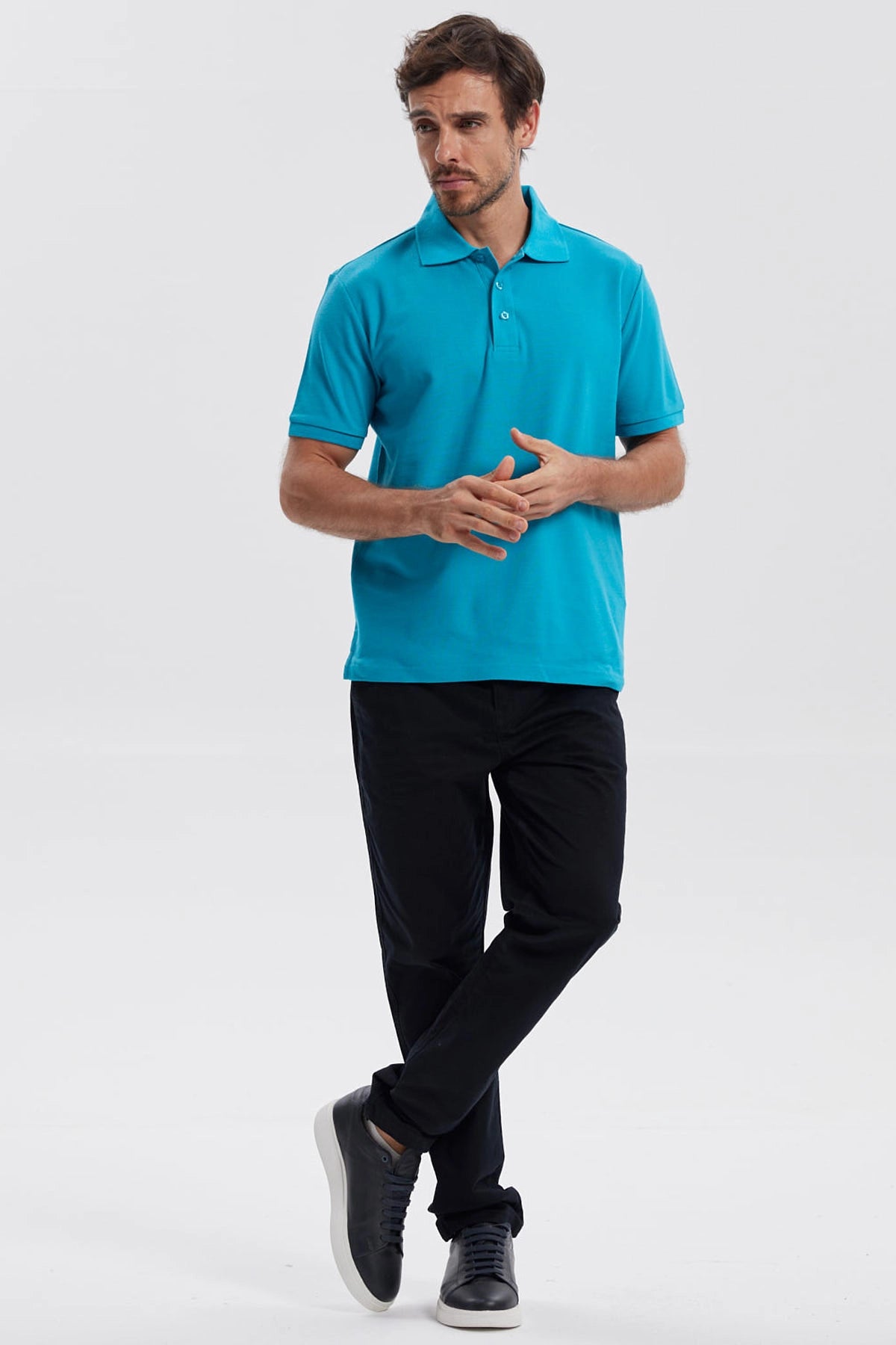 Polera Hombre Pique Básica Lisa Turquesa