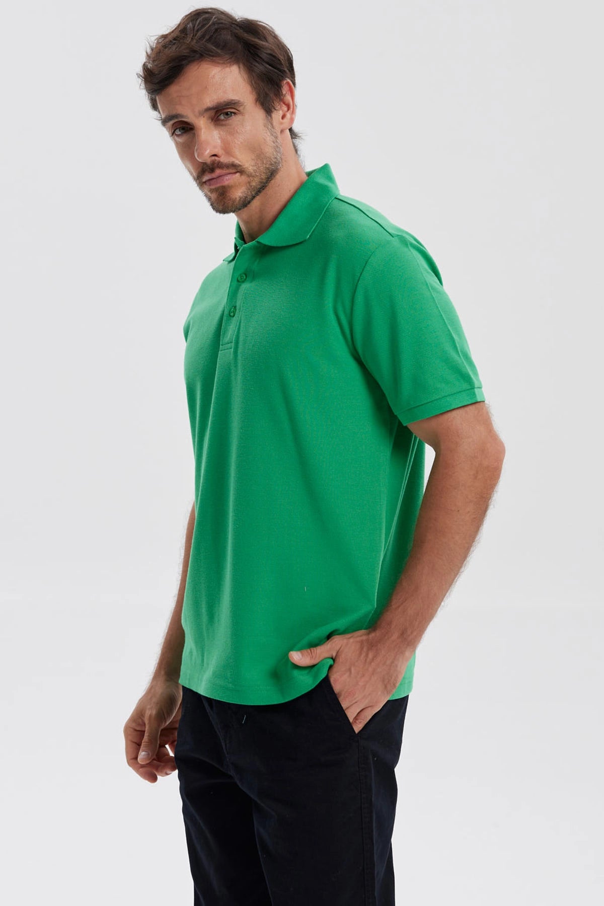 Polera Hombre Pique Básica Lisa Verde