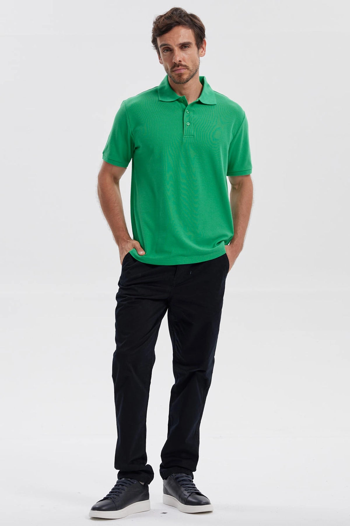 Polera Hombre Pique Básica Lisa Verde