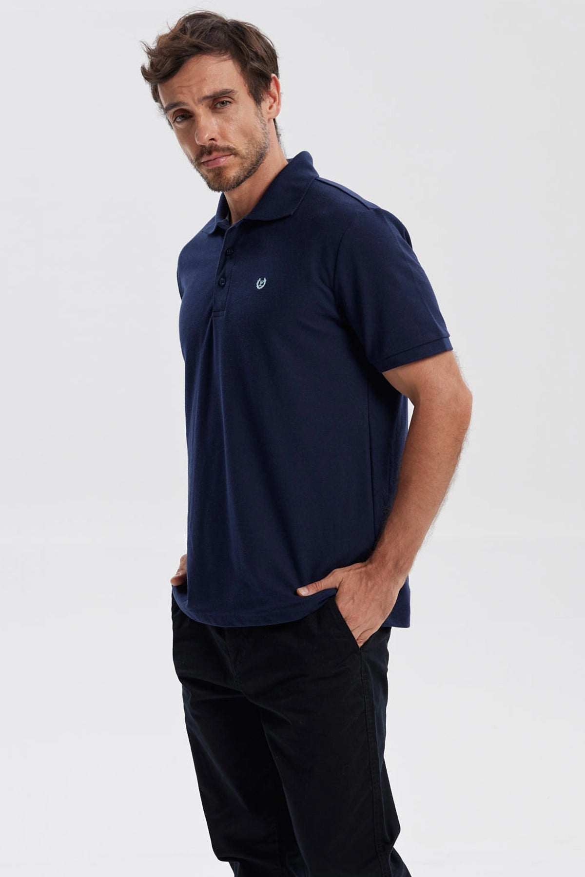 Polera Hombre Pique Básica Lisa Azul Marino