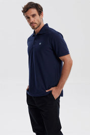 Polera Hombre Pique Básica Lisa Azul Marino