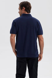 Polera Hombre Pique Básica Lisa Azul Marino