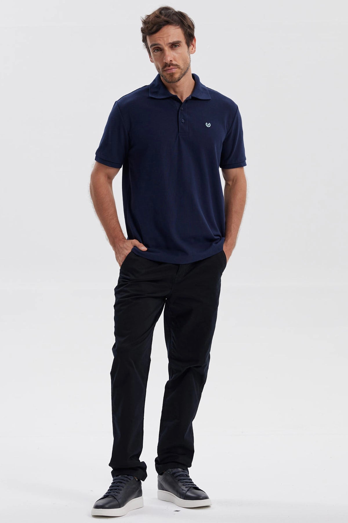 Polera Hombre Pique Básica Lisa Azul Marino